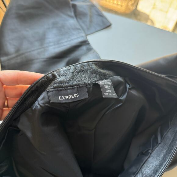 Vintage Y2K Express Black Patchwork Leather Wide Leg Bootcut Pants Size 12 - Picture 3 of 4